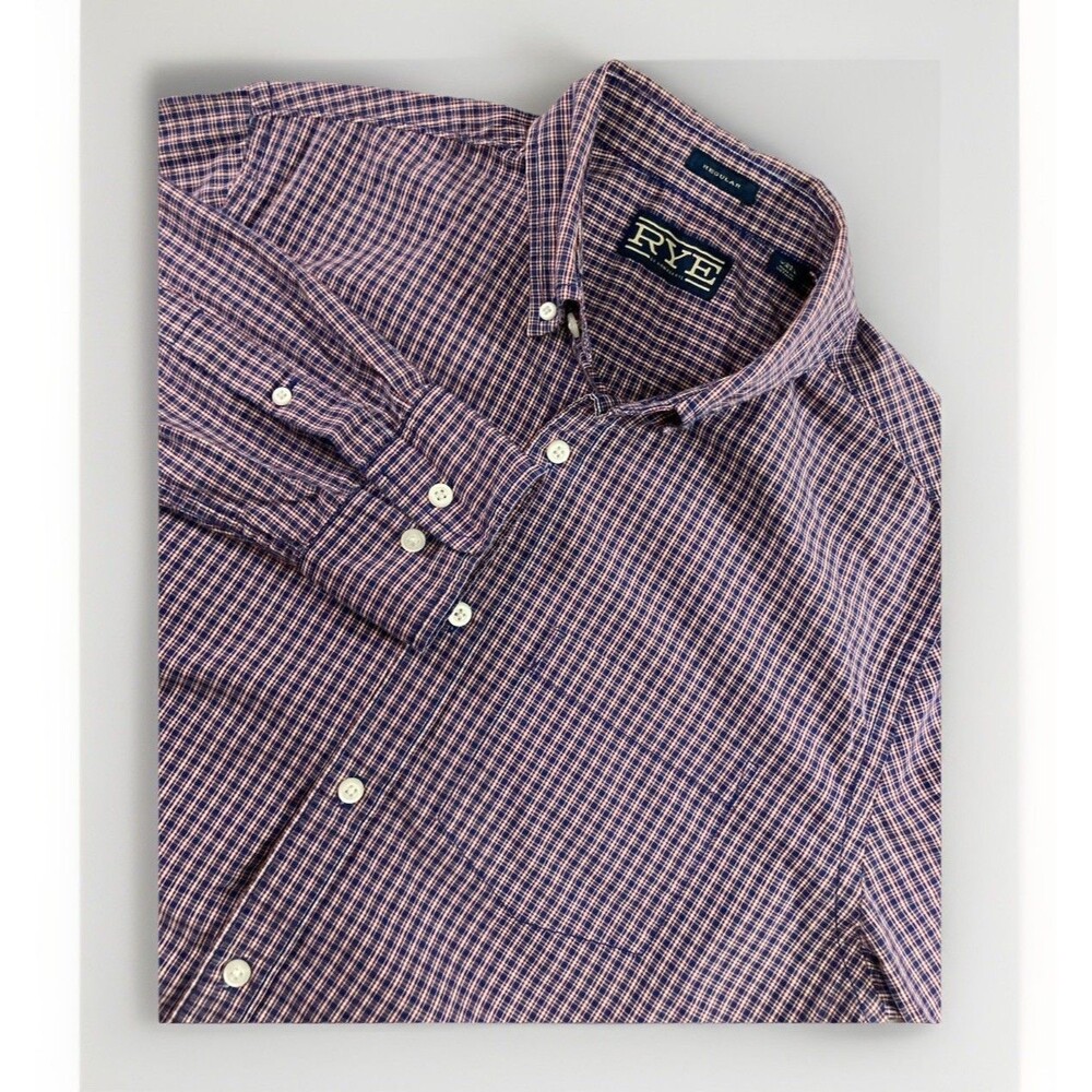 RYE Hawker Shirt Mens M Tall Blue Red Plaid Button Up Long Sleeve Cotton